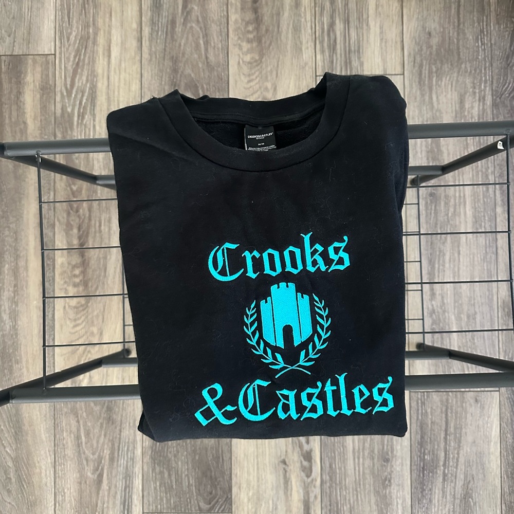 Crooks & Castles Black Tee with Turquoise Logo